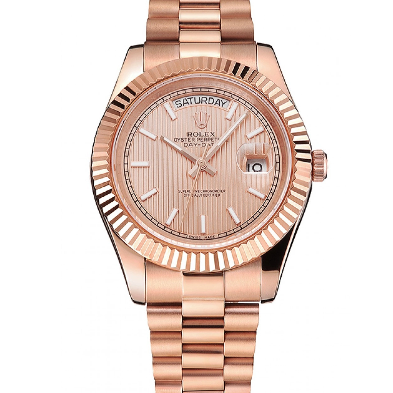 Etched Day Gold 40 Bracelet Dial Swiss Date And Rose Gold Case Rolex Rose 0608